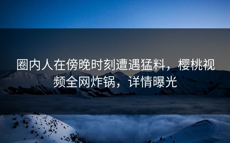 圈内人在傍晚时刻遭遇猛料，樱桃视频全网炸锅，详情曝光