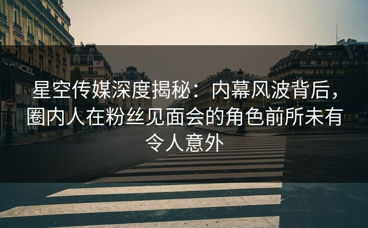 星空传媒深度揭秘：内幕风波背后，圈内人在粉丝见面会的角色前所未有令人意外